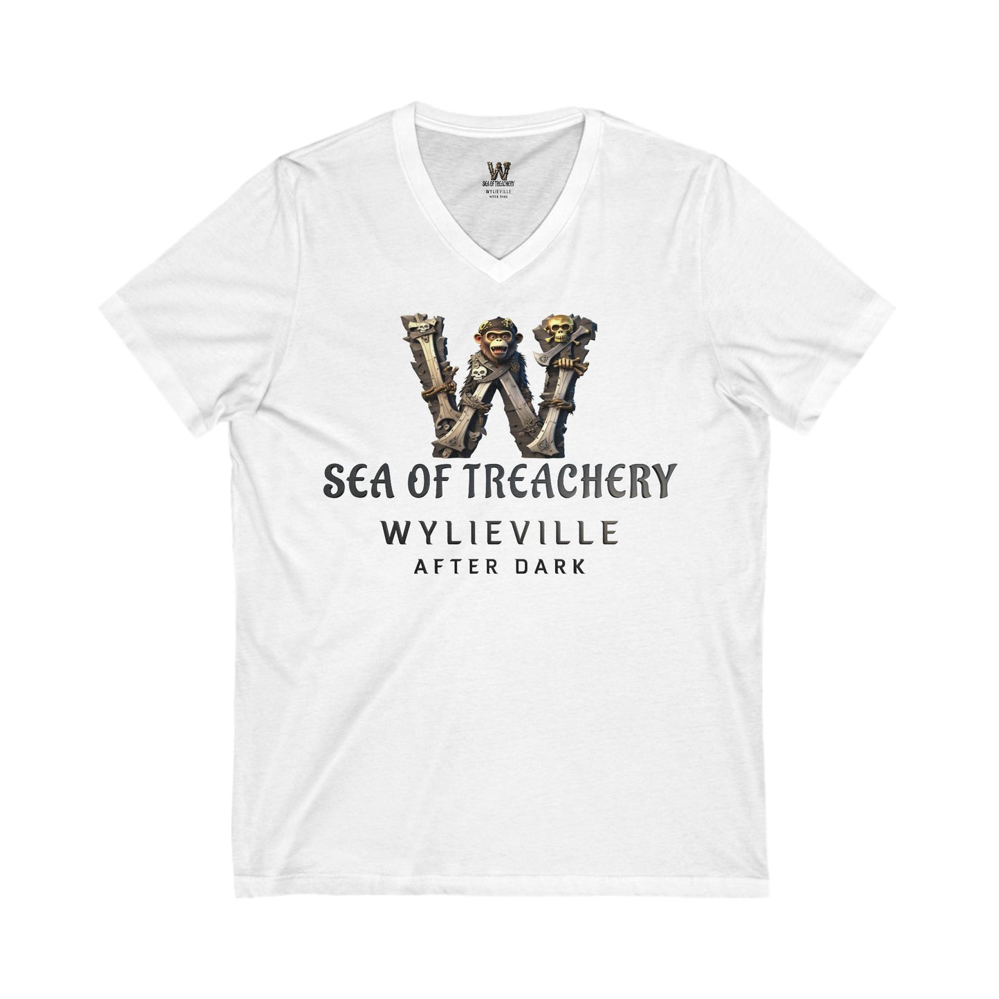 Wylieville After Dark: Sea of Treachery Logo Unisex Jersey Short Sleeve V-Neck Tee