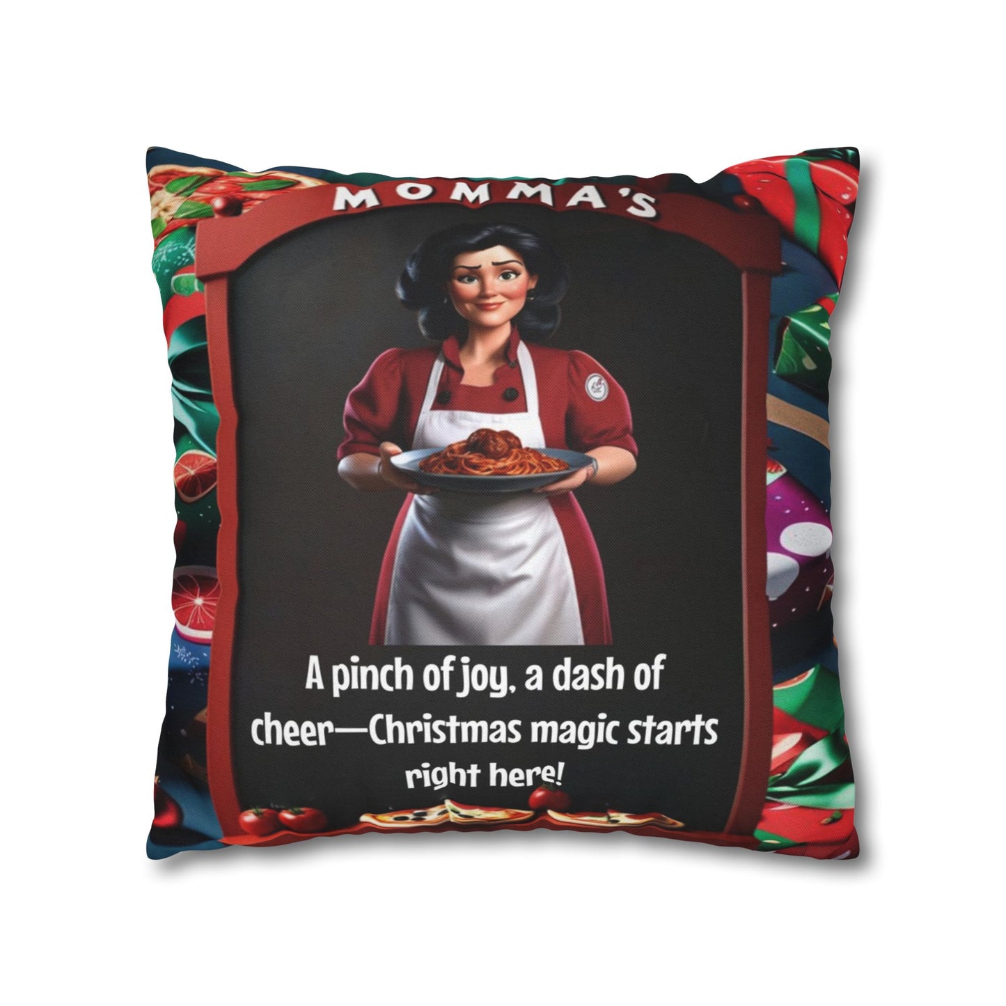 Wylieville: Momma Cannoli's Pinch of Christmas Spun Polyester Square Pillowcase 18