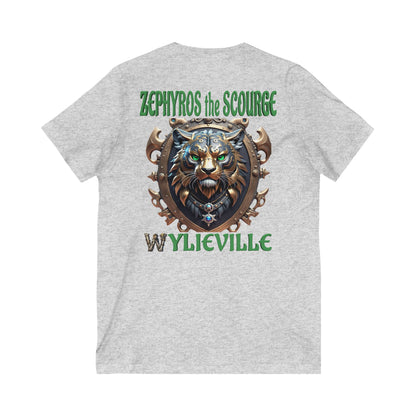 Wylieville After Dark: Sea of Treachery Zephyros on the Back Unisex Jersey Short Sleeve V-Neck Tee