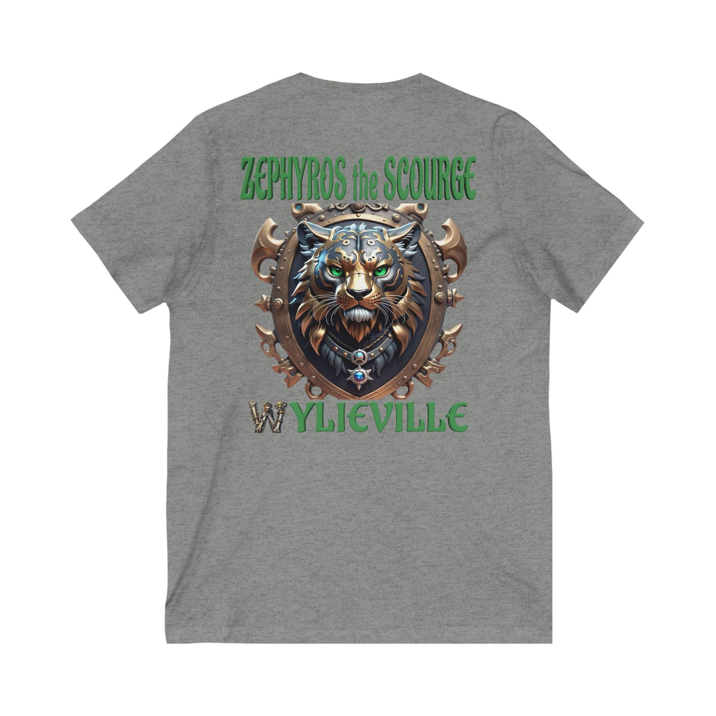 Wylieville After Dark: Sea of Treachery Zephyros on the Back Unisex Jersey Short Sleeve V-Neck Tee