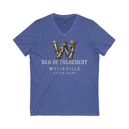 Wylieville After Dark: Sea of Treachery Logo Unisex Jersey Short Sleeve V-Neck Tee