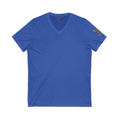 Wylieville After Dark: Vesper Fang  & W Logo Sleeve Unisex Jersey Short Sleeve V-Neck Tee