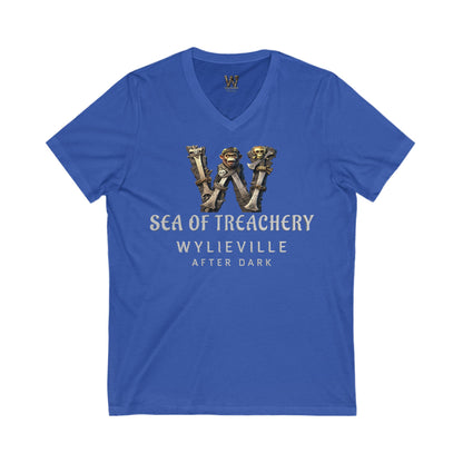 Wylieville After Dark: Sea of Treachery Logo Unisex Jersey Short Sleeve V-Neck Tee