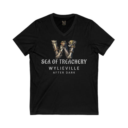 Wylieville After Dark: Sea of Treachery Logo Unisex Jersey Short Sleeve V-Neck Tee