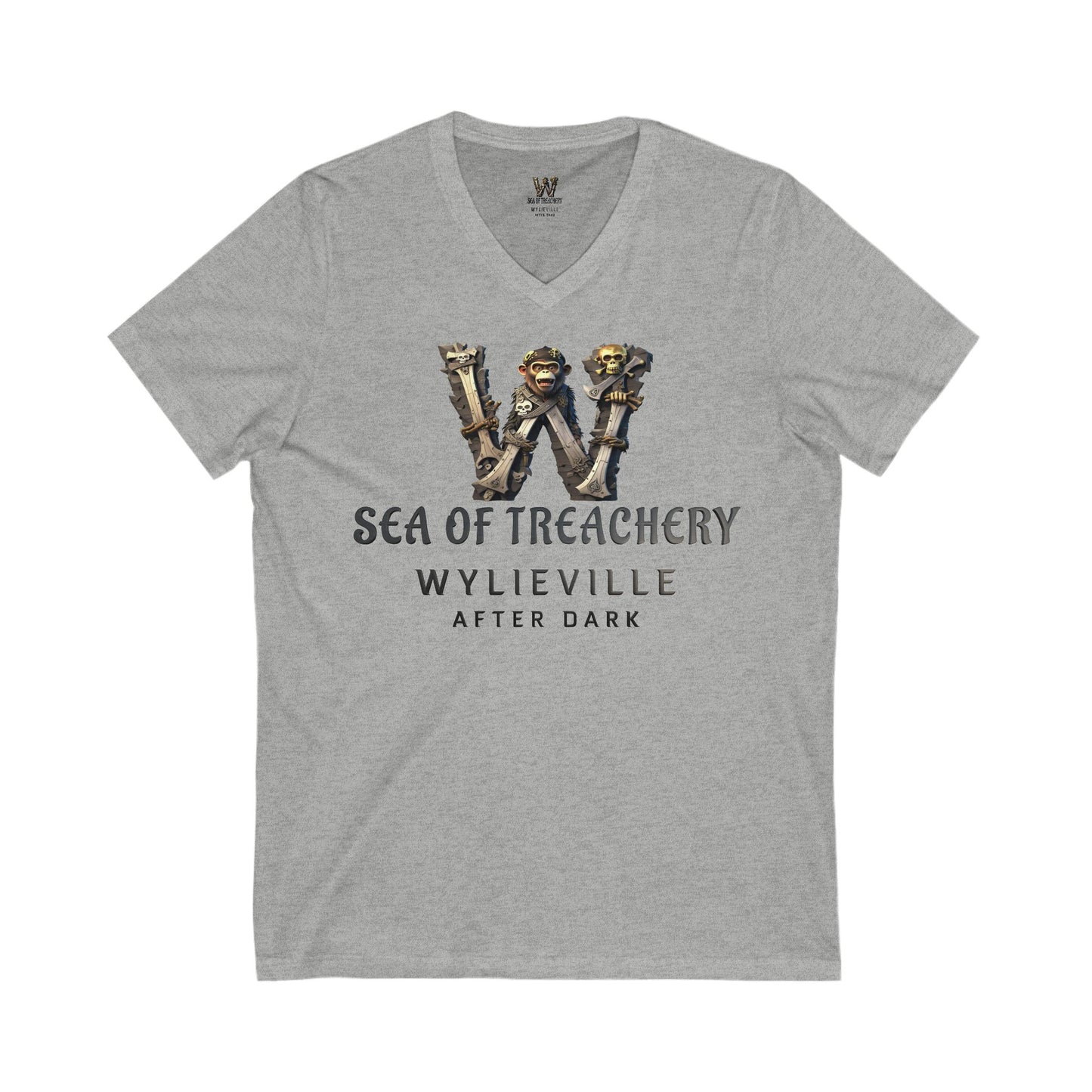 Wylieville After Dark: Sea of Treachery Logo Unisex Jersey Short Sleeve V-Neck Tee