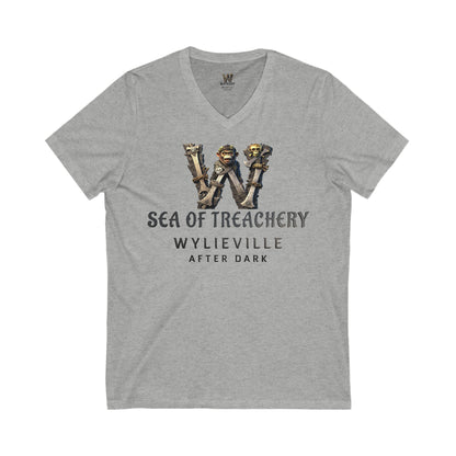 Wylieville After Dark: Sea of Treachery Logo Unisex Jersey Short Sleeve V-Neck Tee