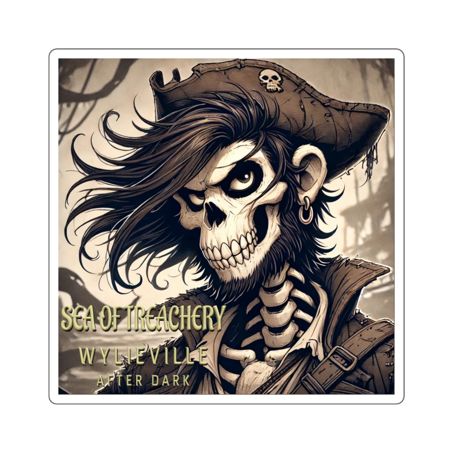 Wylieville After Dark: Sea of Treachery Illustration Square Stickers