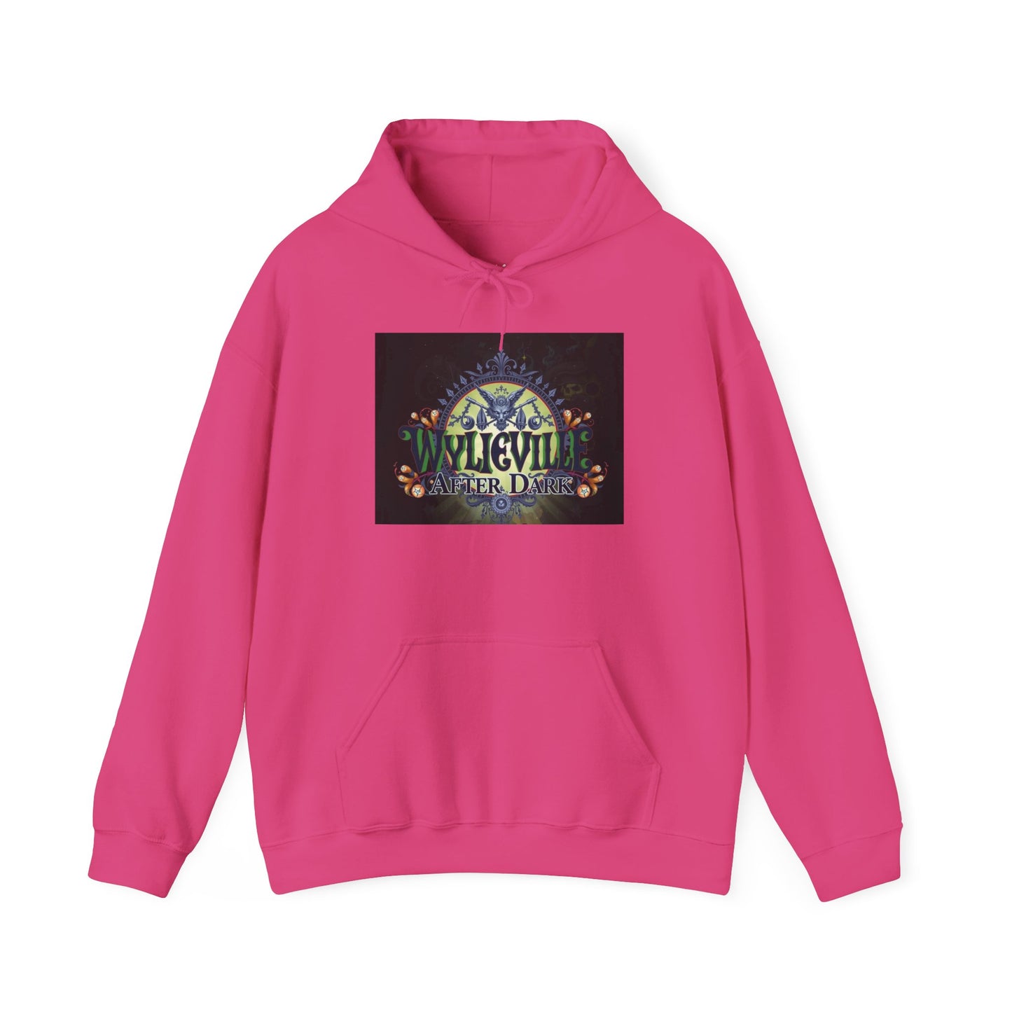 Wylieville After Dark: Unisex Heavy Hooded Sweatshirt 2