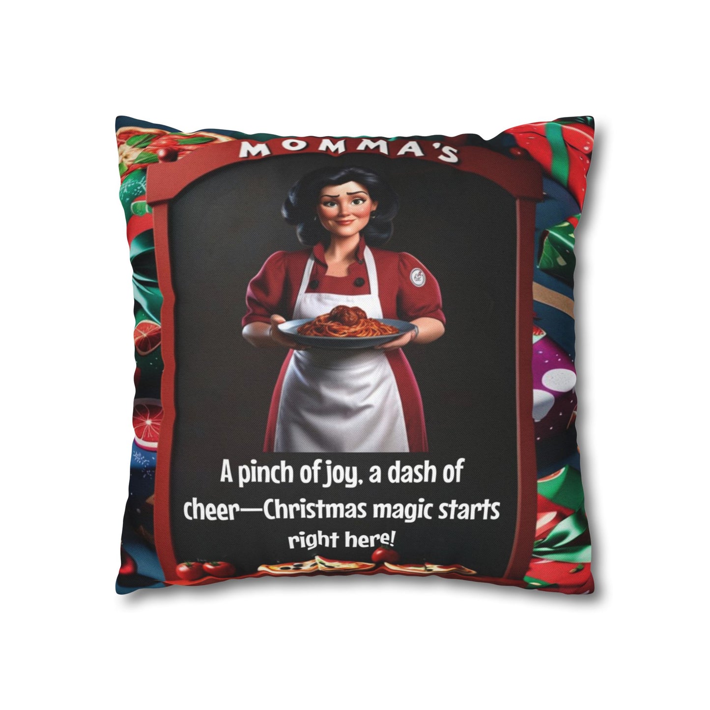 Wylieville: Momma Cannoli's Pinch of Christmas Spun Polyester Square Pillowcase 16