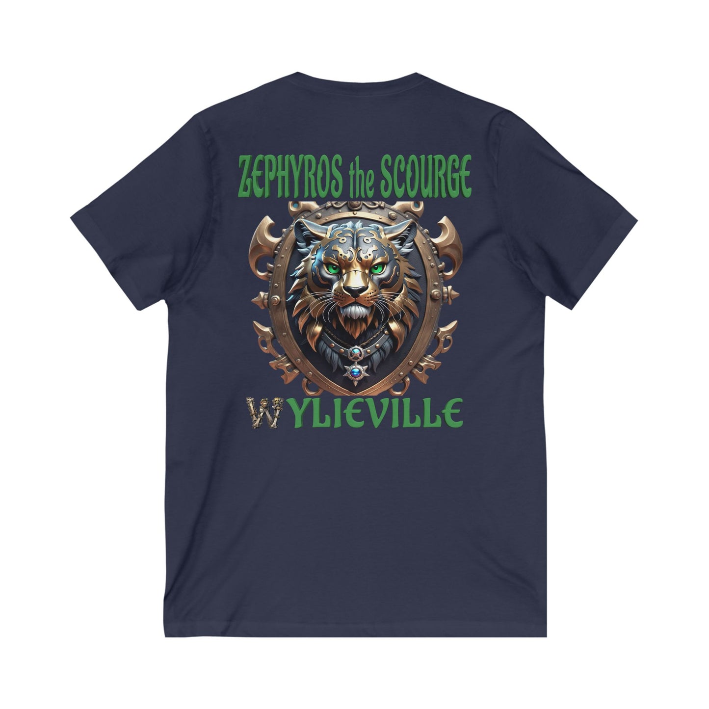 Wylieville After Dark: Sea of Treachery Zephyros on the Back Unisex Jersey Short Sleeve V-Neck Tee