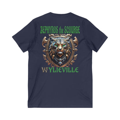 Wylieville After Dark: Sea of Treachery Zephyros on the Back Unisex Jersey Short Sleeve V-Neck Tee