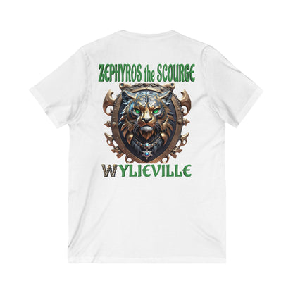 Wylieville After Dark: Sea of Treachery Zephyros on the Back Unisex Jersey Short Sleeve V-Neck Tee