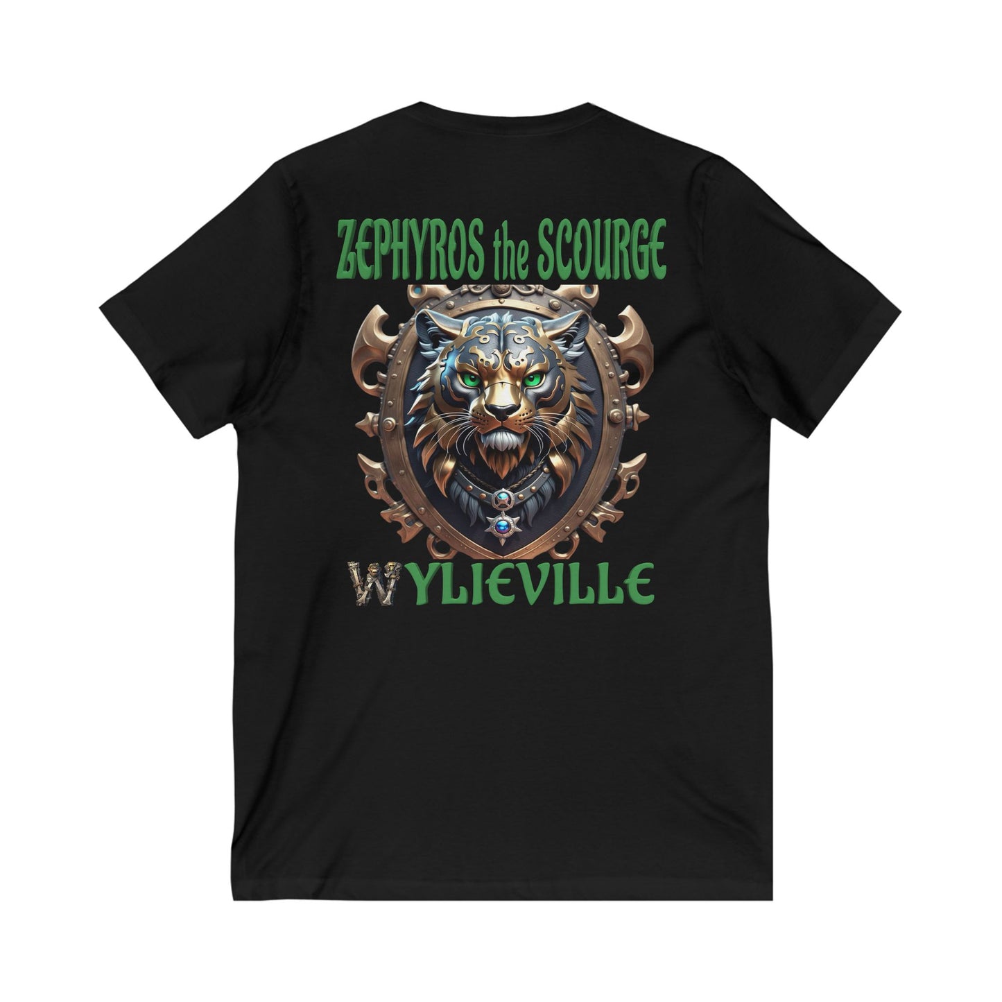 Wylieville After Dark: Sea of Treachery Zephyros on the Back Unisex Jersey Short Sleeve V-Neck Tee