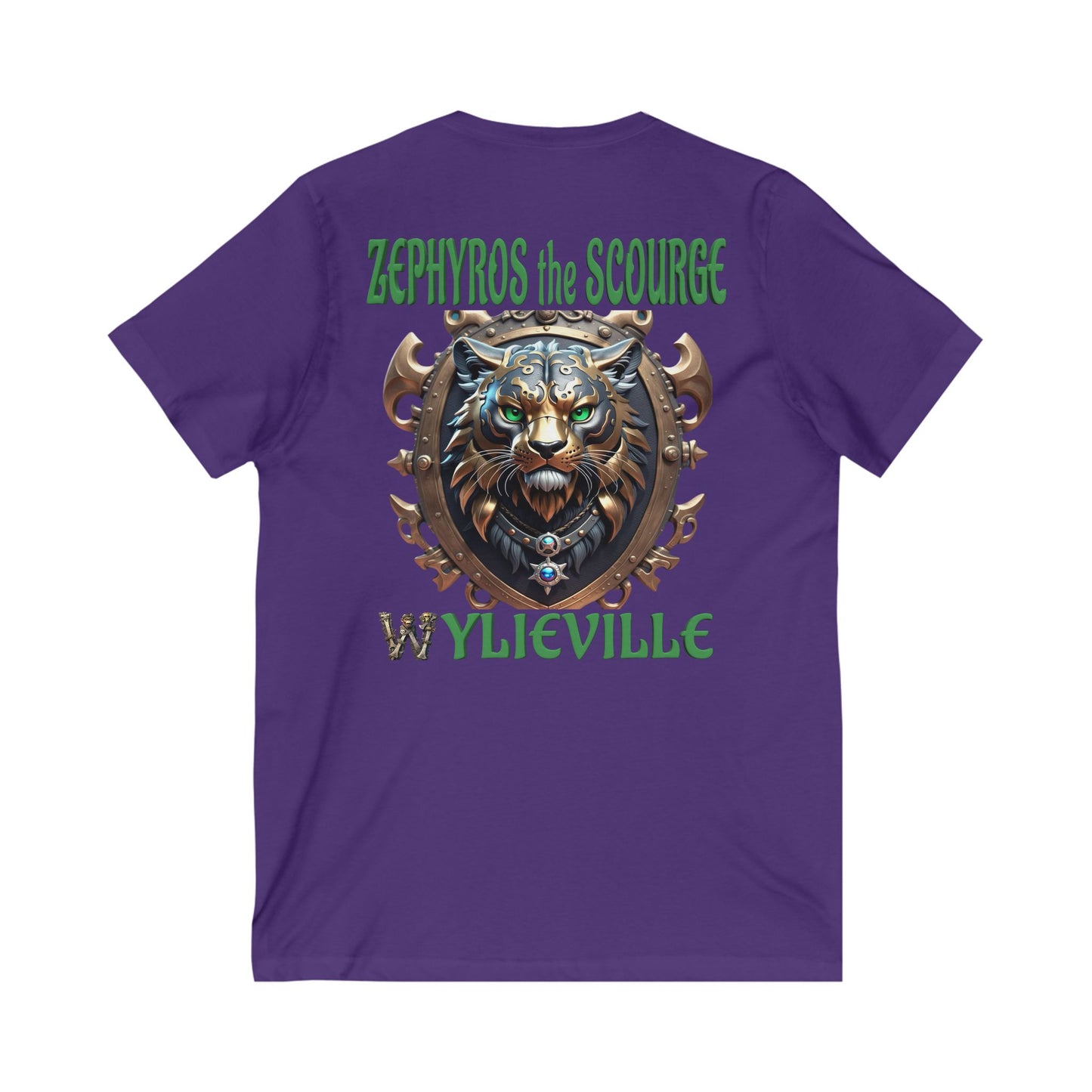 Wylieville After Dark: Sea of Treachery Zephyros on the Back Unisex Jersey Short Sleeve V-Neck Tee