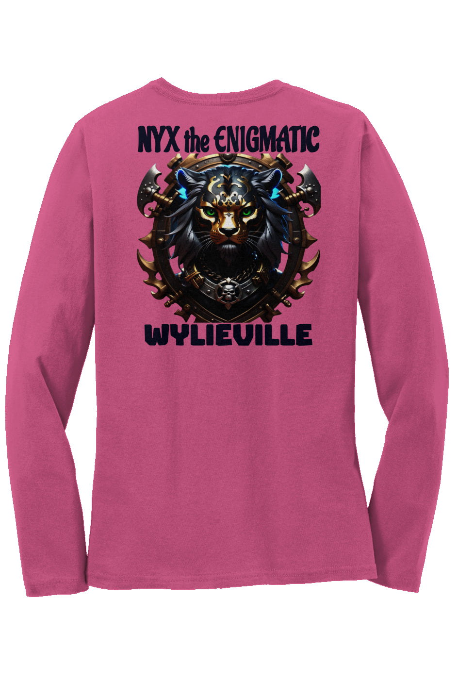 Wylieville After Dark: Nyx on the back Women's Long Sleeve Core Cotton Tee