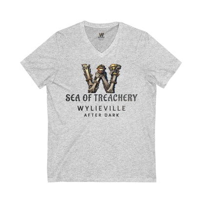 Wylieville After Dark: Sea of Treachery Logo Unisex Jersey Short Sleeve V-Neck Tee