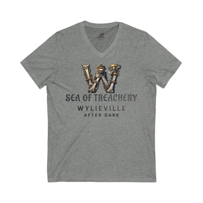 Wylieville After Dark: Sea of Treachery Logo Unisex Jersey Short Sleeve V-Neck Tee