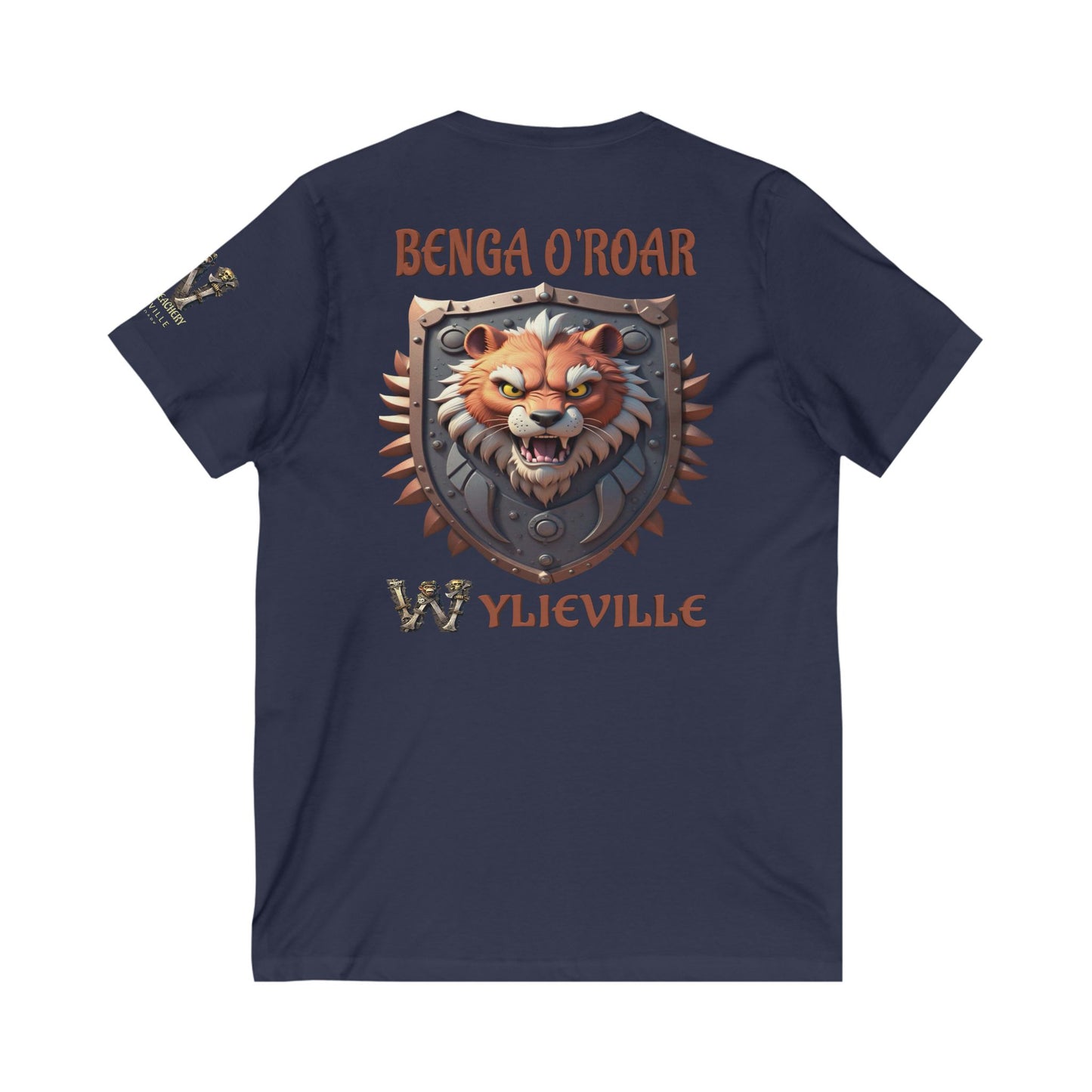 Wylieville After Dark: Benga O’Roar & W Logo Sleeve Unisex Jersey Short Sleeve V-Neck Tee