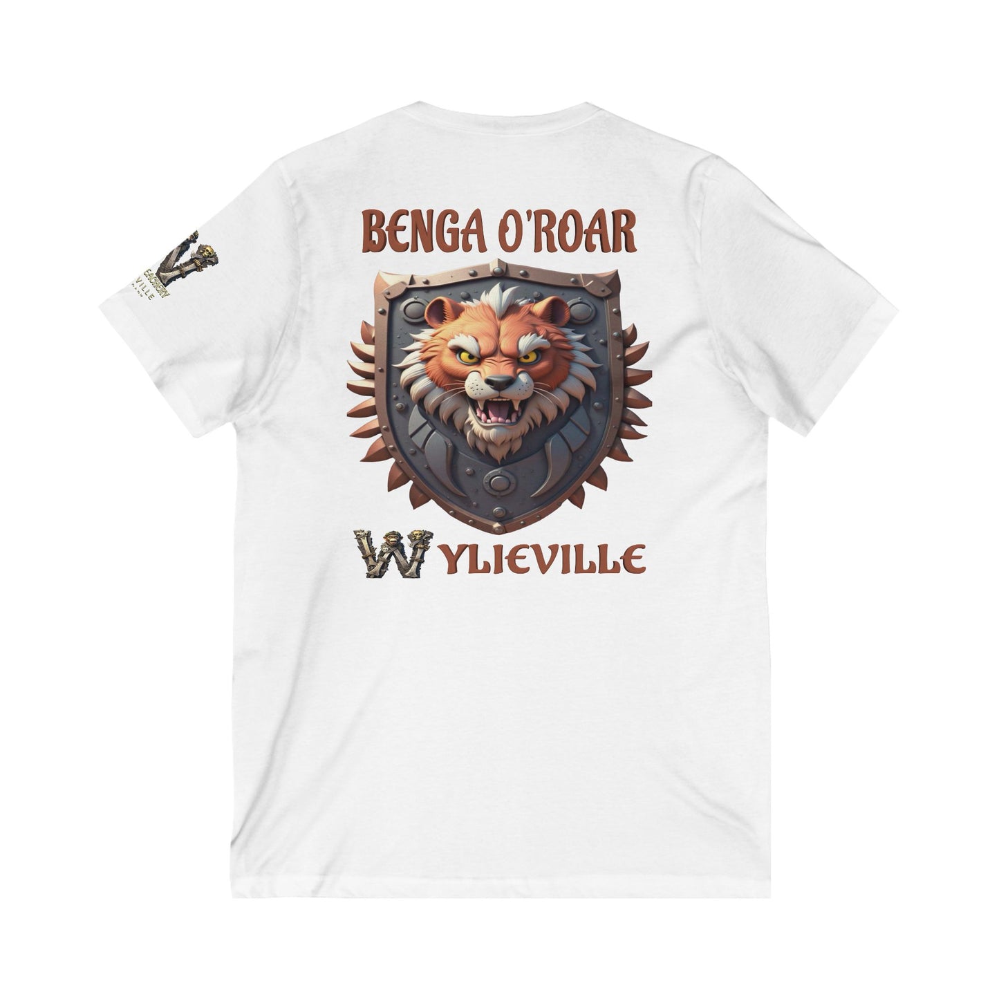 Wylieville After Dark: Benga O’Roar & W Logo Sleeve Unisex Jersey Short Sleeve V-Neck Tee