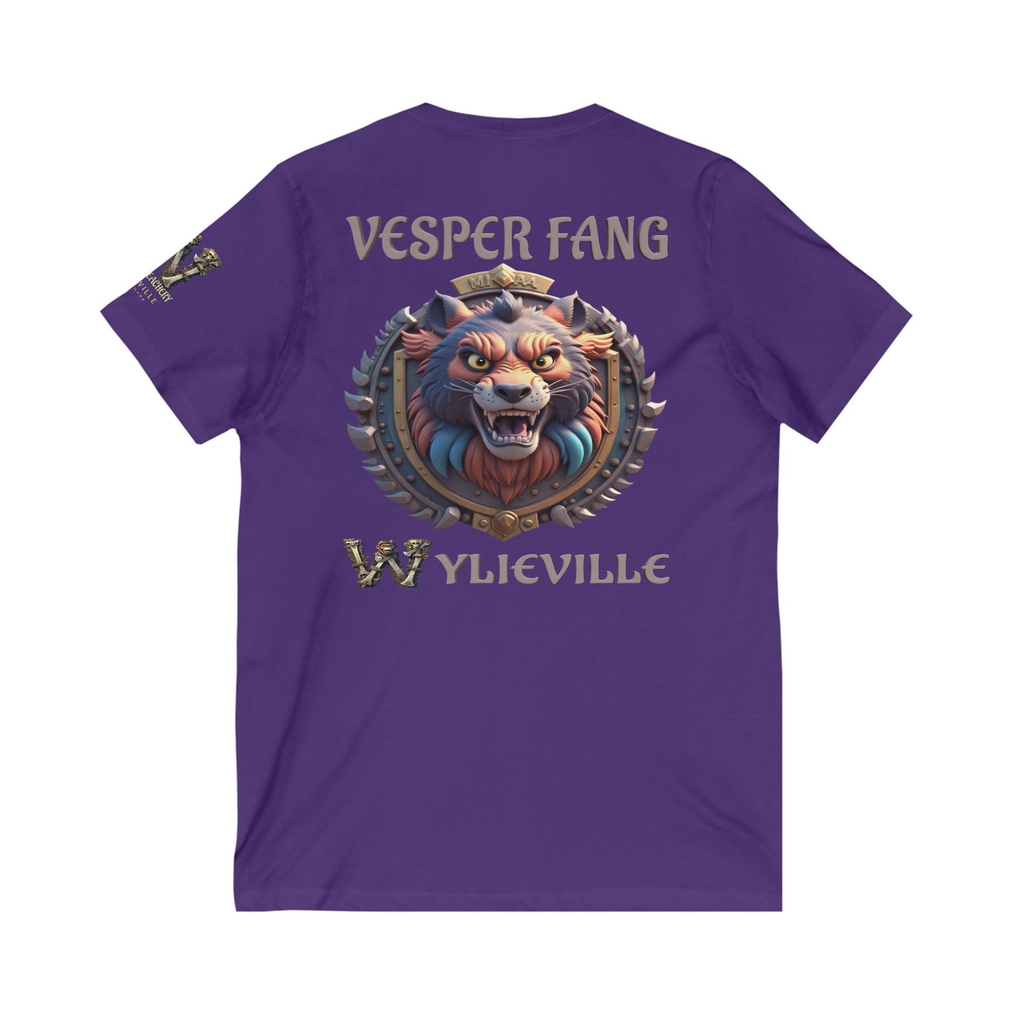 Wylieville After Dark: Vesper Fang  & W Logo Sleeve Unisex Jersey Short Sleeve V-Neck Tee