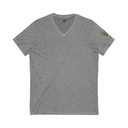 Wylieville After Dark: Aurion the Intrepid & W Logo Sleeve Unisex Jersey Short Sleeve V-Neck Tee