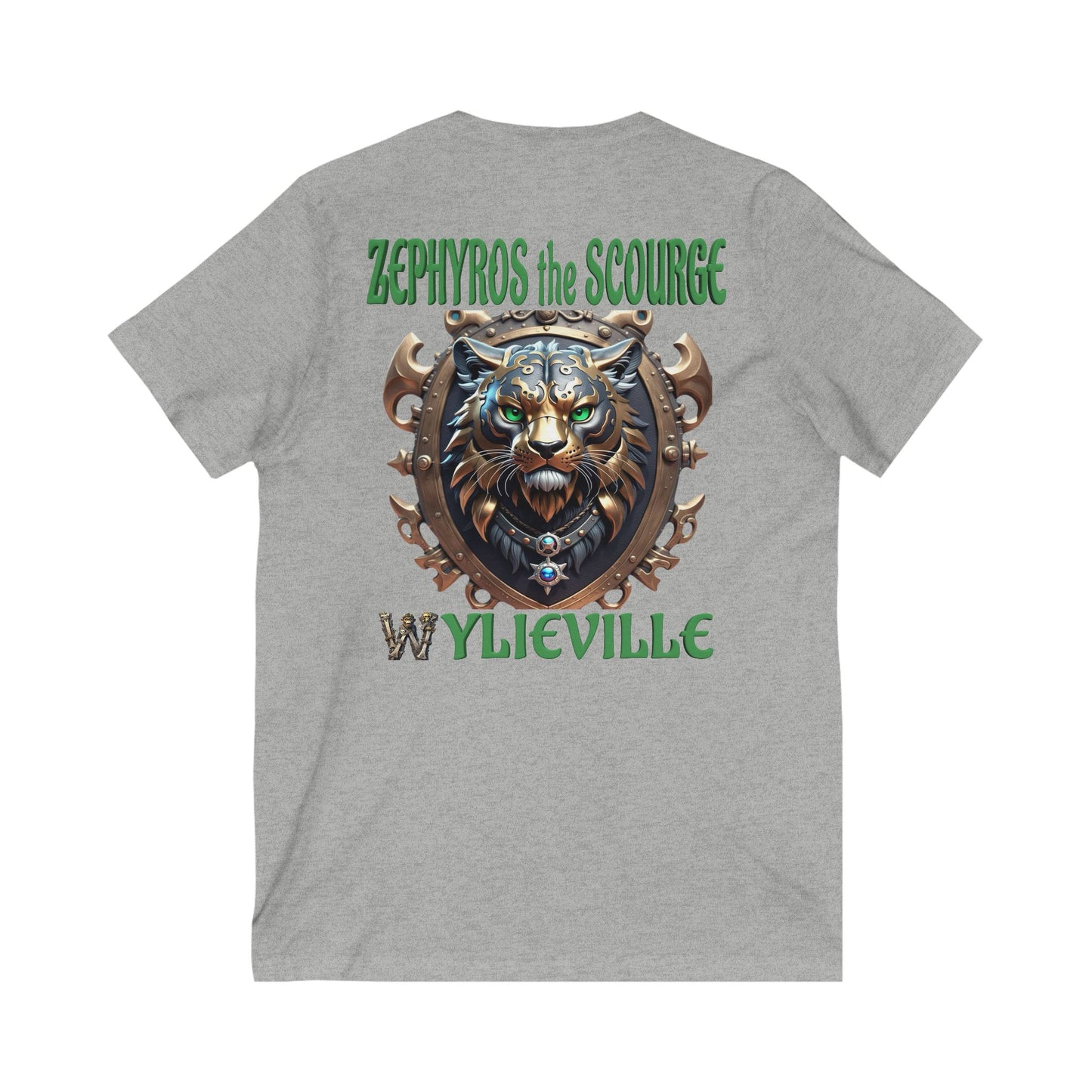 Wylieville After Dark: Sea of Treachery Zephyros on the Back Unisex Jersey Short Sleeve V-Neck Tee