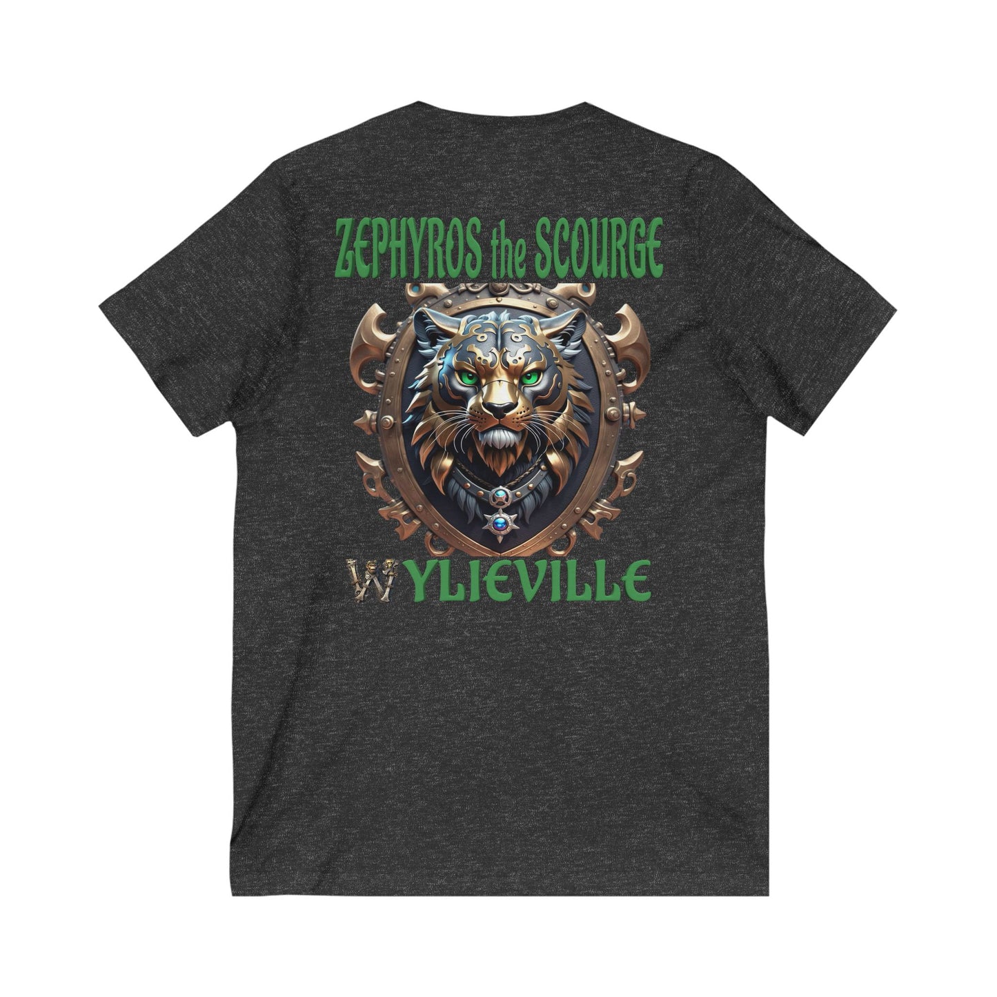 Wylieville After Dark: Sea of Treachery Zephyros on the Back Unisex Jersey Short Sleeve V-Neck Tee