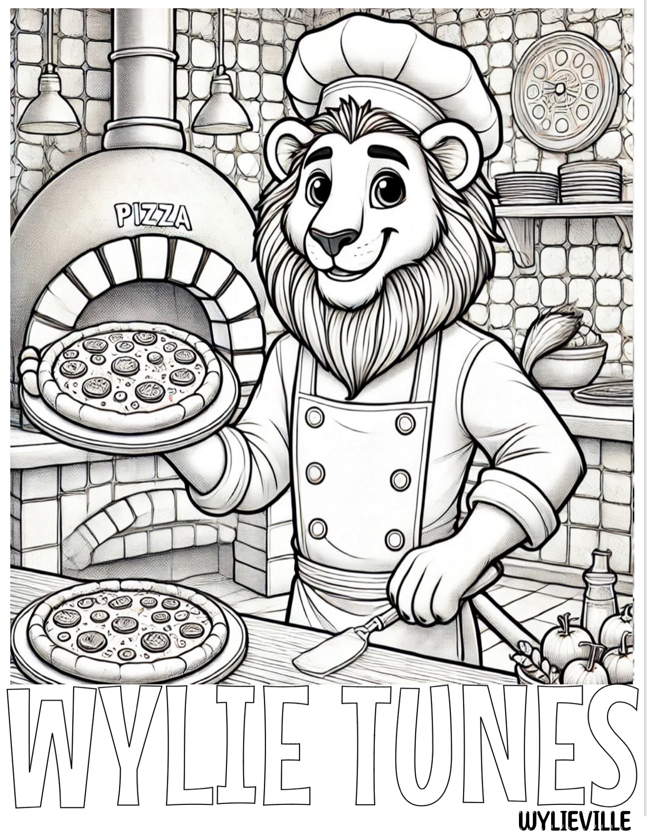 Chef Campone the Pizza Lion at Momma Cannoli's: Free Coloring Page